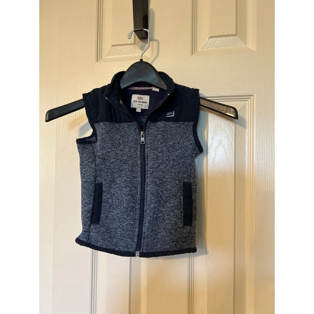 Ben Sherman Boys Navy Blue Heather Grey Full‎ Zip Mock Neck Vest Size 4T